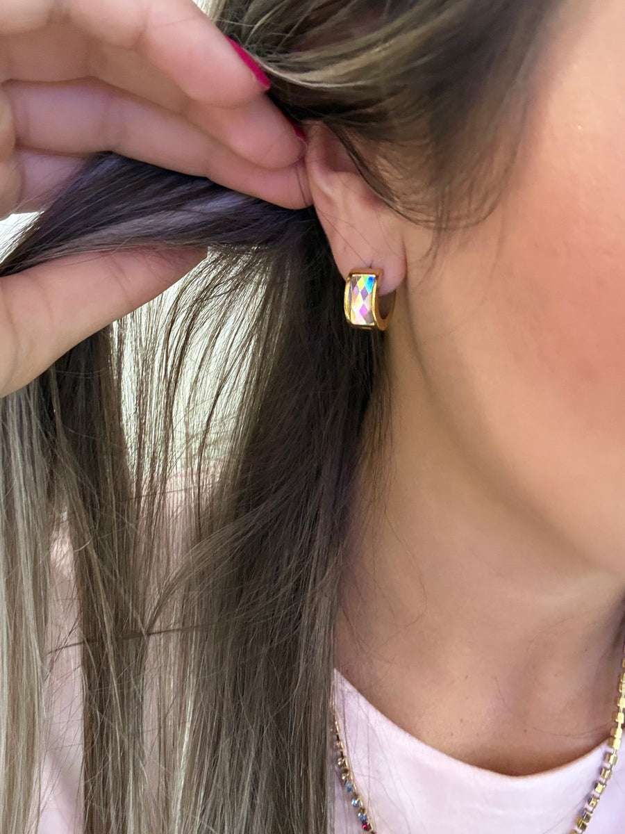 IRRIDESCENT HUGGIE EARRINGS