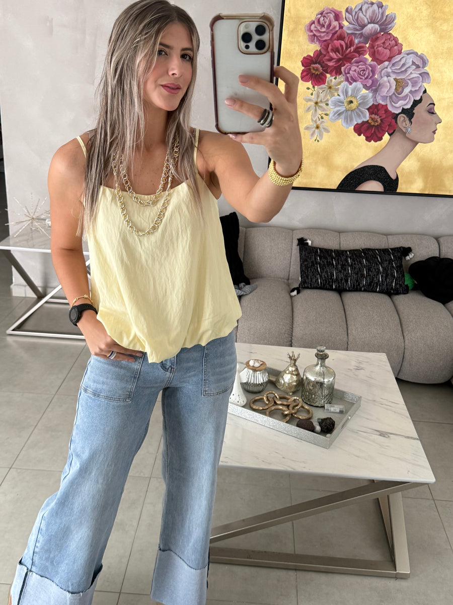 BUTTER YELLOW BUBBLE CAMI TOP