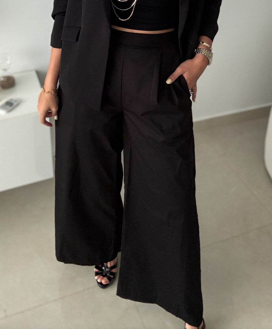 BLACK LONG WIDE LEG PANTS