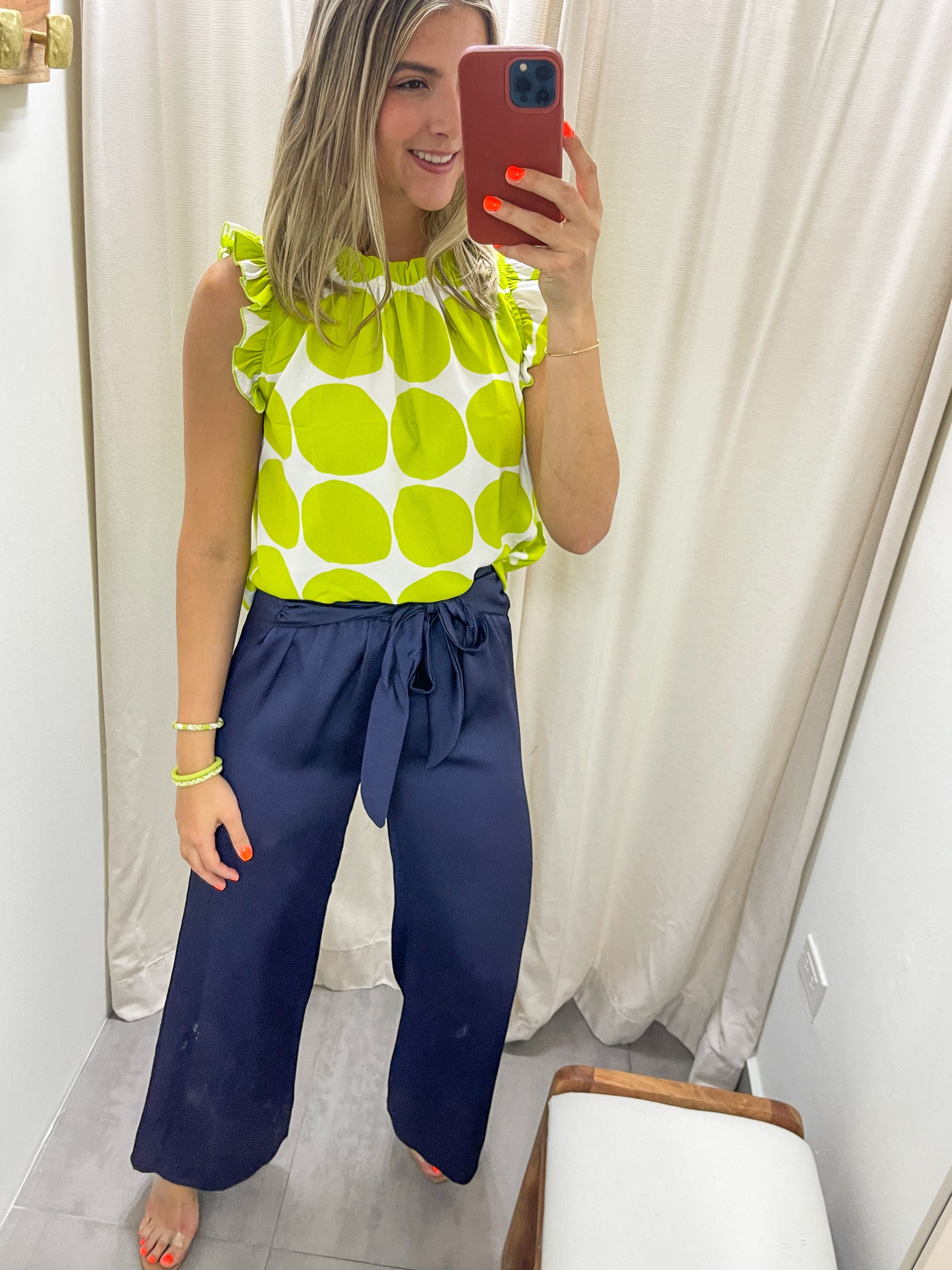 LIME POLKA DOT SLEEVELESS BLOUSE