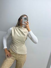 BEIGE ASYMMETRICAL LEATHER TOP