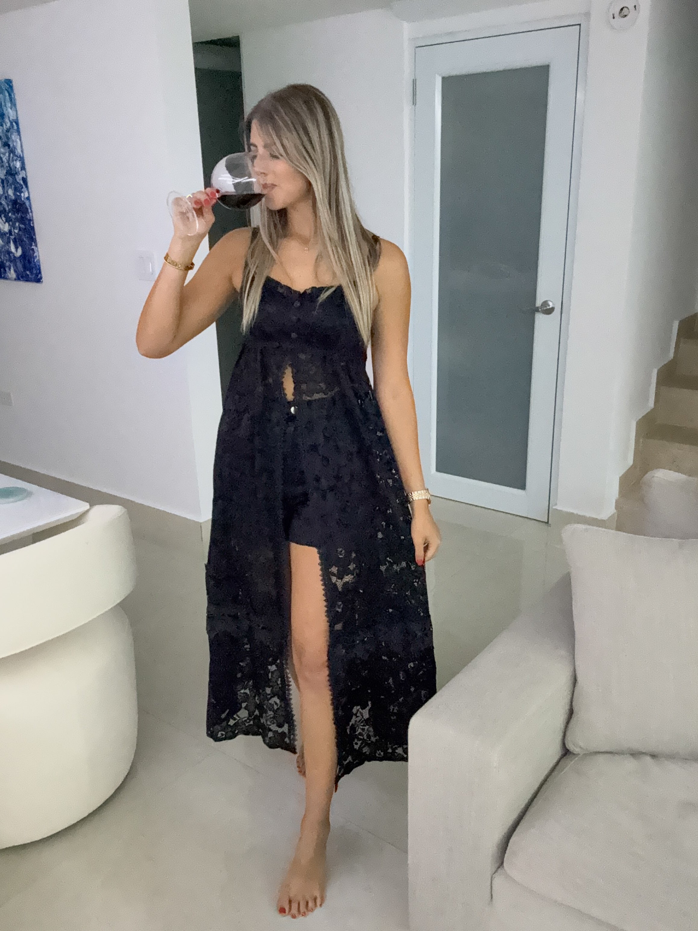 BLACK LACE TOP & SHORT SET