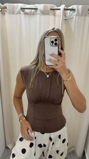 BROWN CORSET STYLE MODAL STETCHY BLOUSE