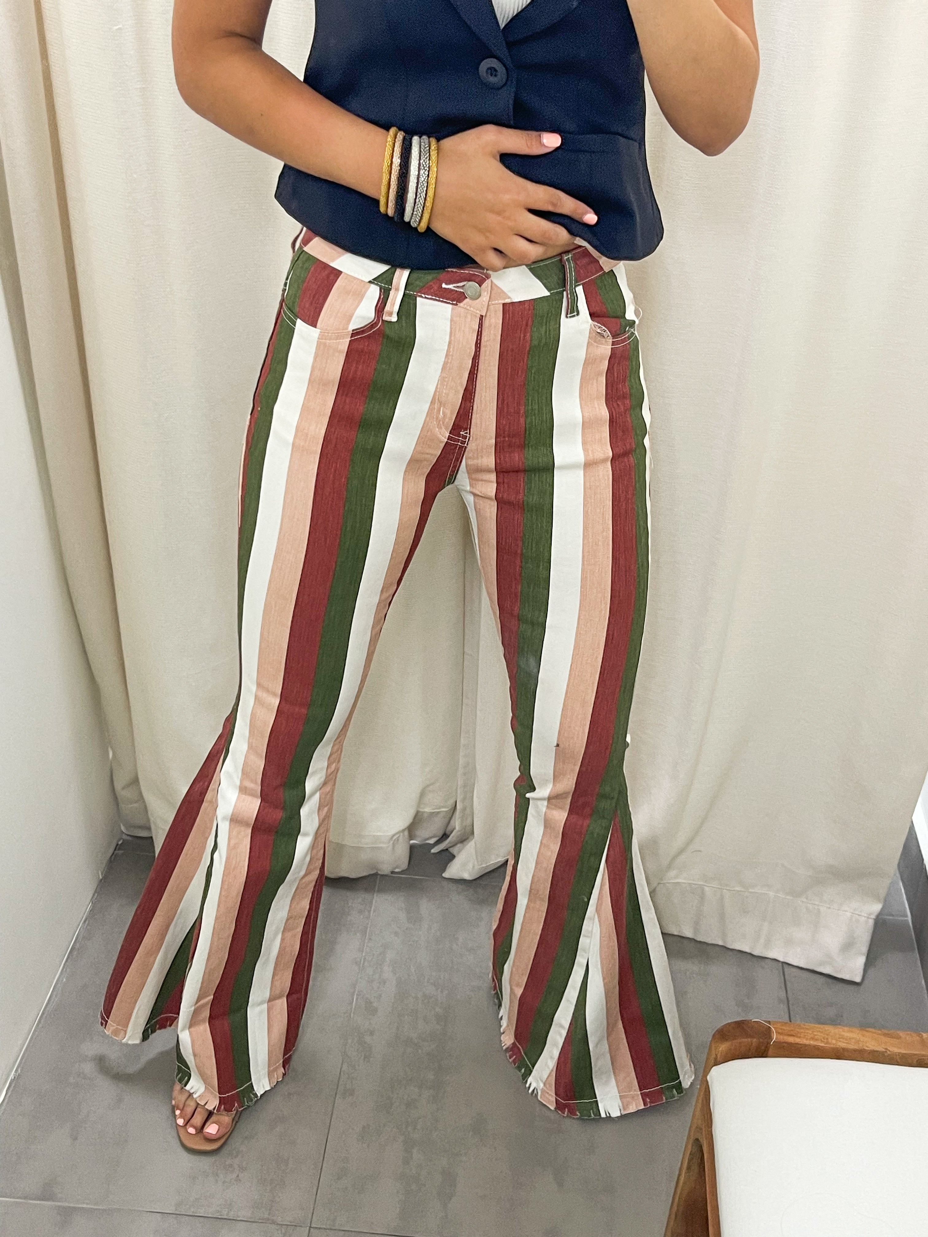 OLIVE/RED STRIPED FLARE BACK STAR JEANS