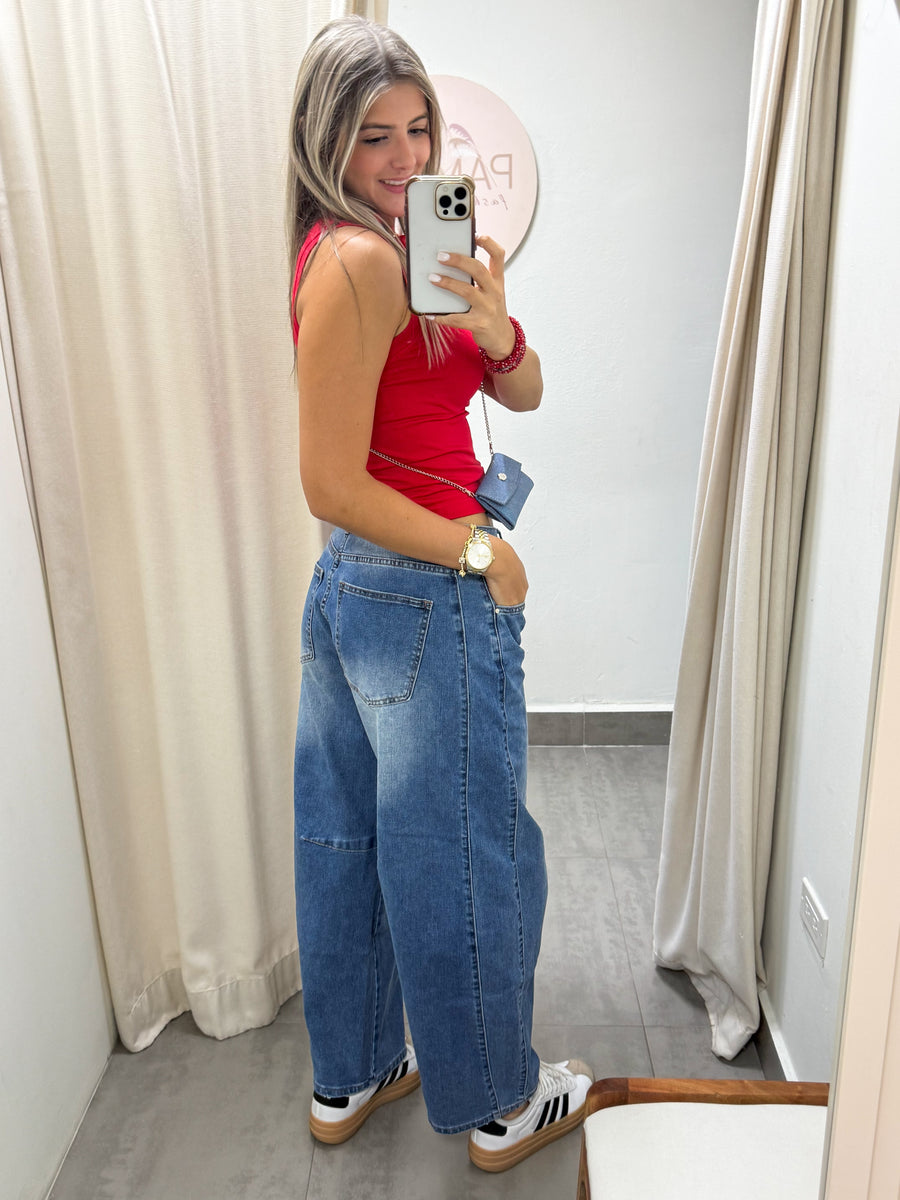 DENIM LOW- RISE BARREL JEANS