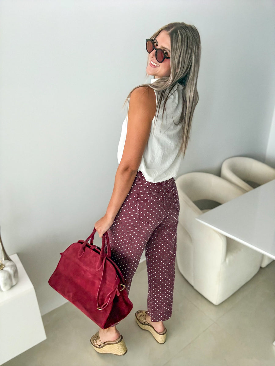 BURGUNDY POLKA DOT JEANS
