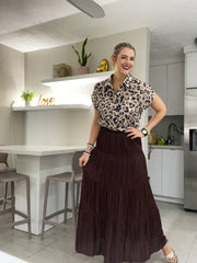 BROWN SATIN MAXI SKIRT