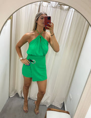 GREEN SATIN BRAIDED TOP