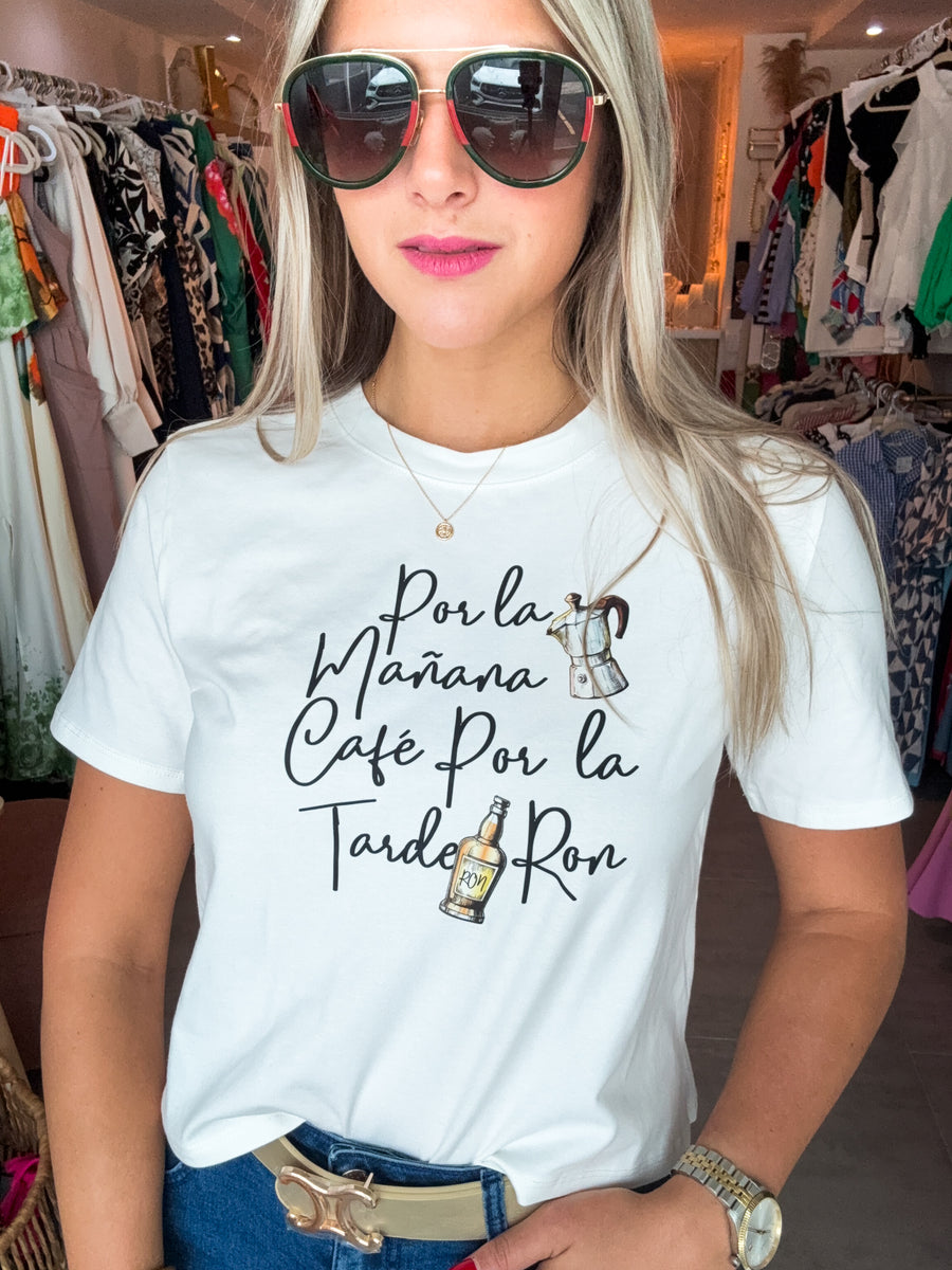 WHITE CAFÉ & RON MID-LENGTH T-SHIRT