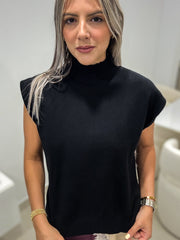 BLACK MOCK NECK KNITTED BLOUSE