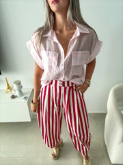 STRIPED BARREL PANTS