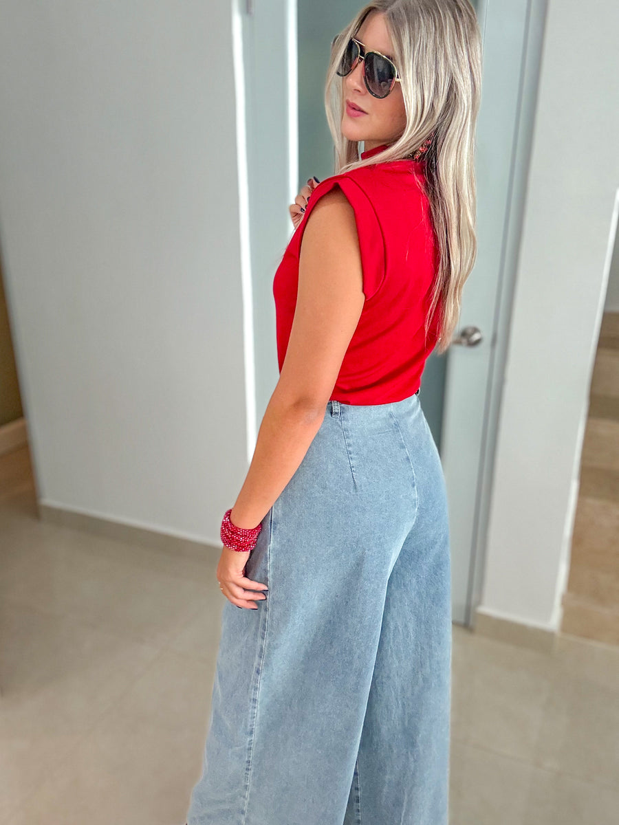 DENIM WIDE LEG PANTS