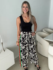 BLACK/NATURAL PRINTED NEON SIDE TRACK LINES PANTS