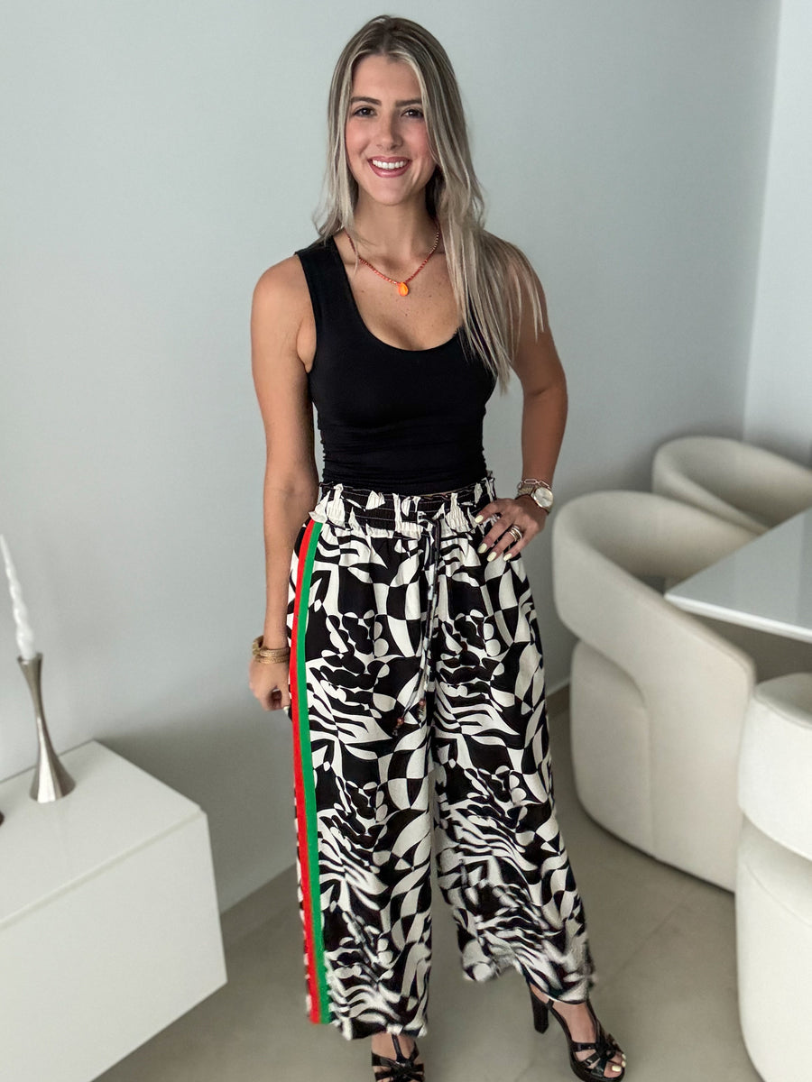 BLACK/NATURAL PRINTED NEON SIDE TRACK LINES PANTS