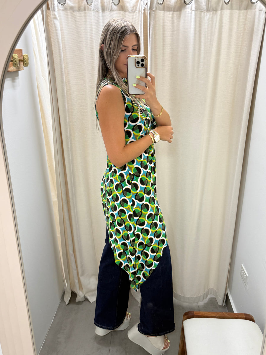 PIA GREEN PRINT ASYMMETRIC BLOUSE