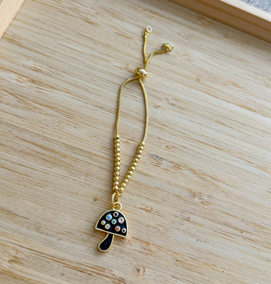 BLACK MULTICOLOR MUSHROOM ADJUSTABLE BRACELET