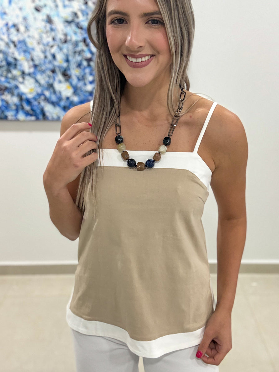 BEIGE AND WHITE STRETCHY TOP