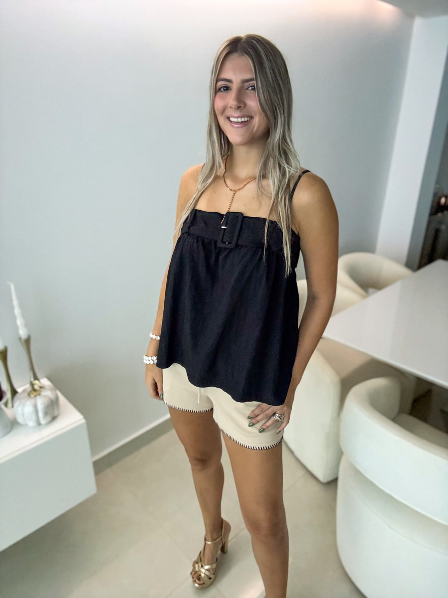 BELTED SLEEVELESS BLOUSE