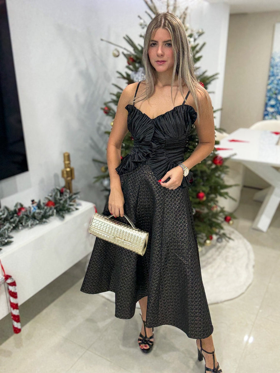 BLACK/GOLD HOUNDSTOOTH SKIRT