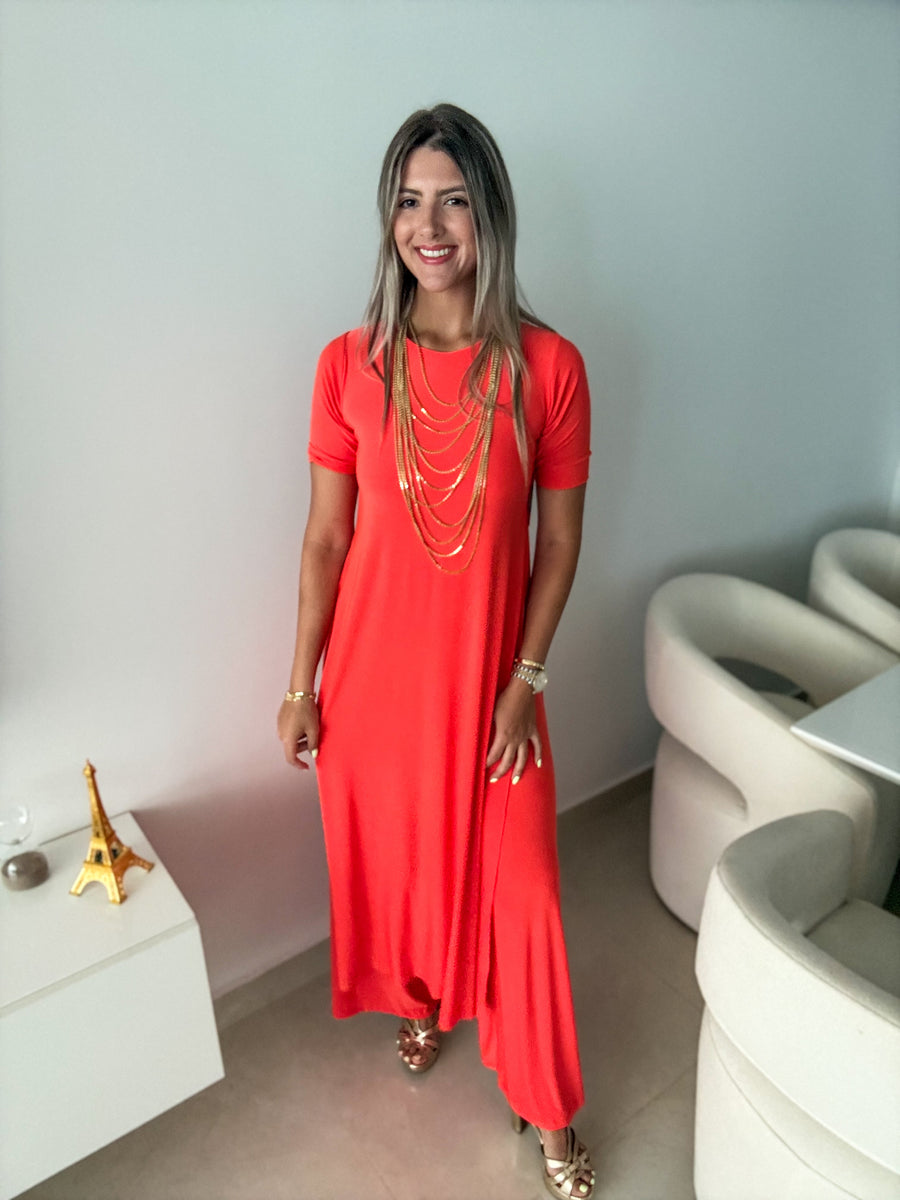 PIA ORANGE SHORT SLEEVES TOP & PANT SET