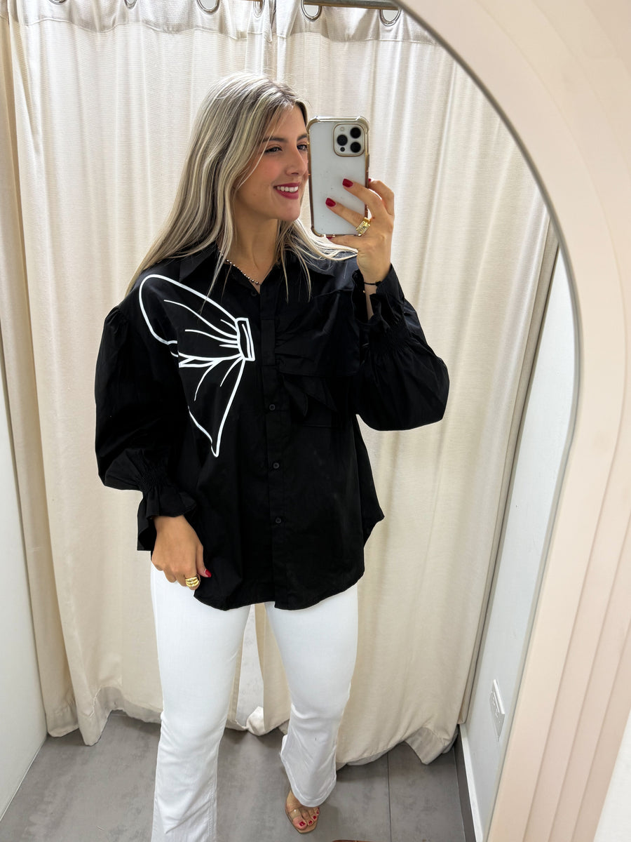 BLACK RIBBON BLOUSE