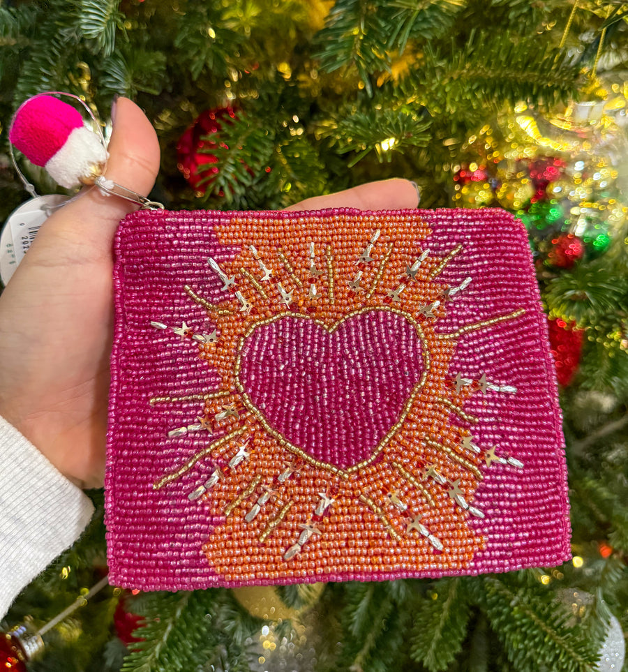PINK GOLD HEART COIN BAG