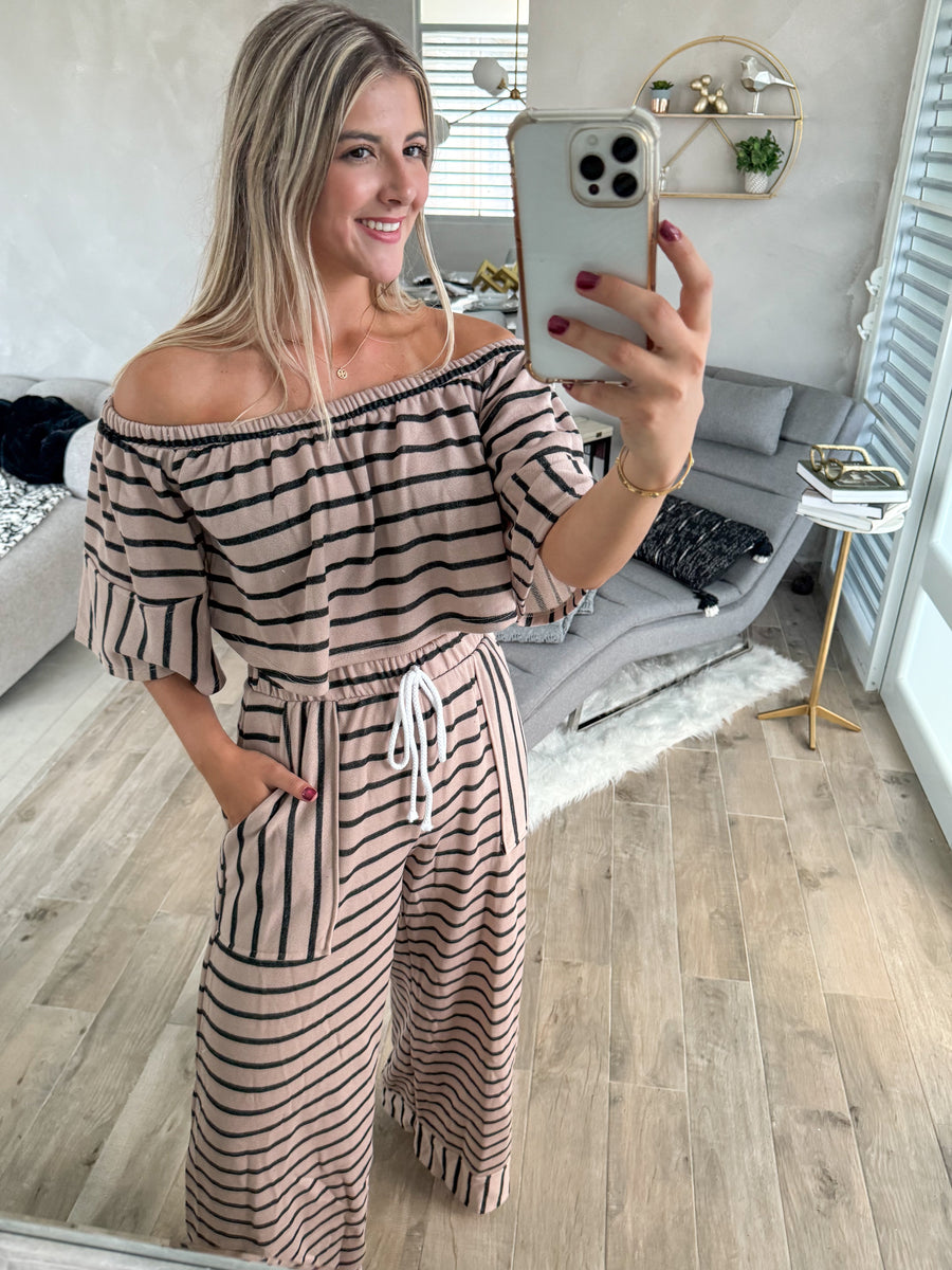 OFF SHOULDER STRIPED TOP & PANT SET