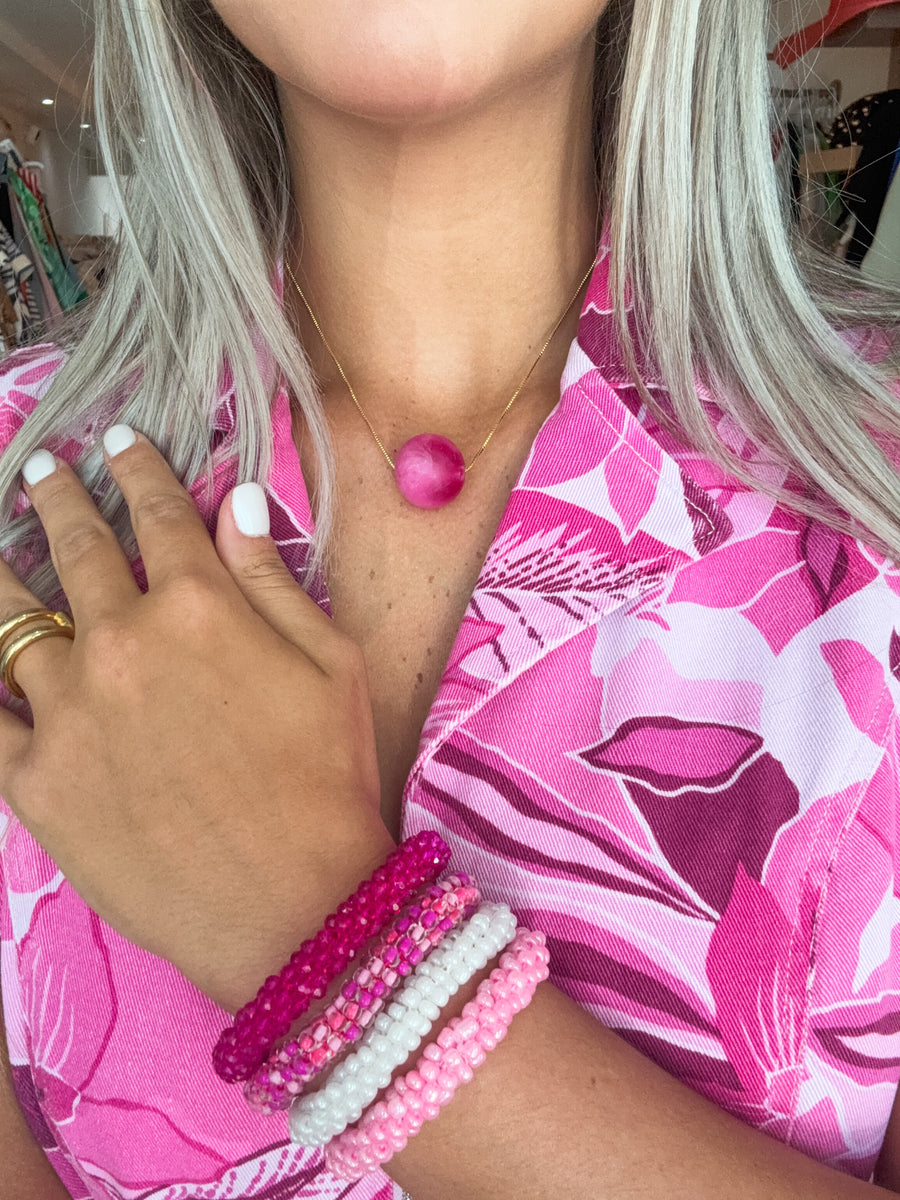 MAGENTA TROPICAL STRETCH JUMPSUIT