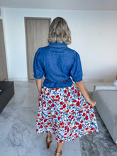 Load image into Gallery viewer, DENIM TOP WITH FLORAL SKIRT &amp; CAMEL BELT SET
