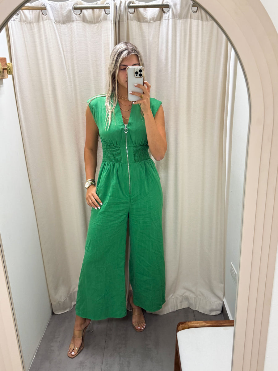 GREEN ZIPPER JUMPSUIT