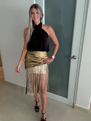 GOLD SEQUIN FRINGE SKIRT