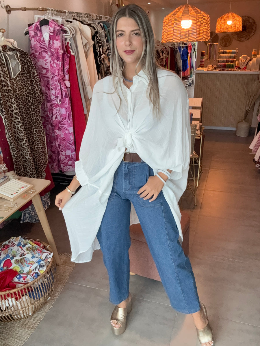 WHITE HIGH LOW SHEER TUNIC BLOUSE