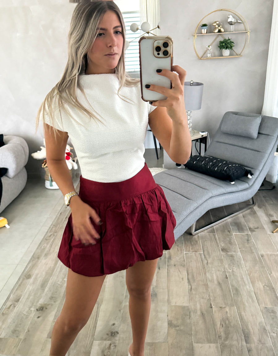 BURGUNDY SATIN BUBBLE SKORT