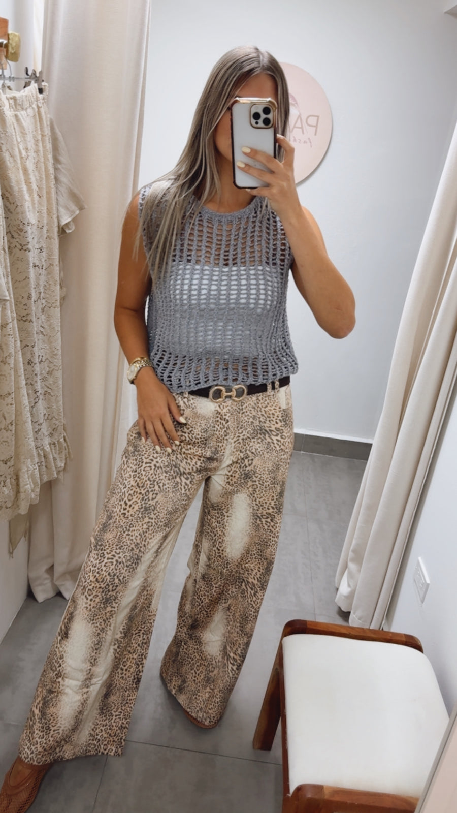 BLUE GRAY NET TOP