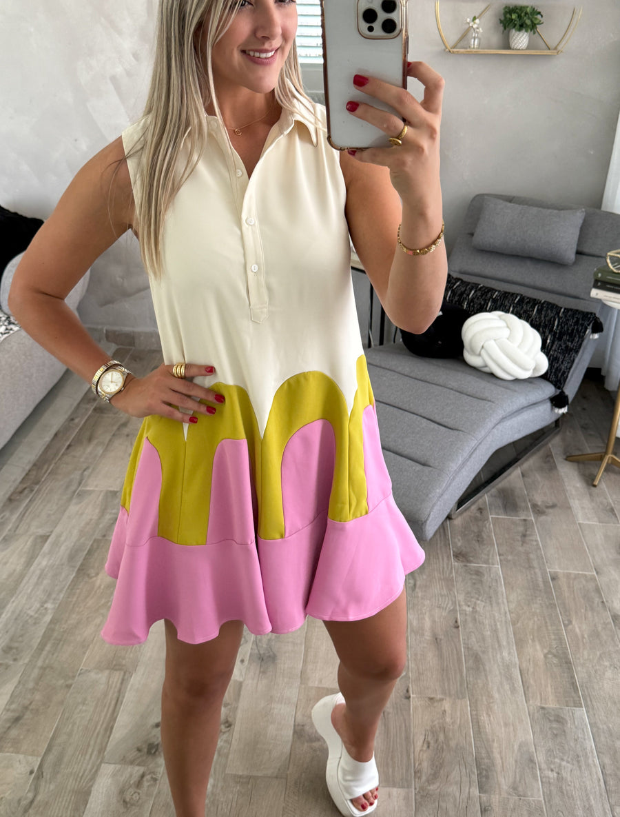 COLORBLOCK SLEEVELESS SHORT DRESS