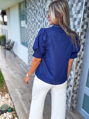 NAVY STUDDED BLOUSE
