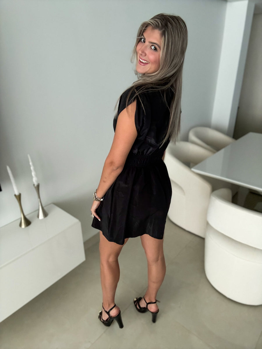 BLACK ELASTIC WAIST DRESS