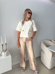 CREAM SUEDE HORSELINK DETAILED BLOUSE