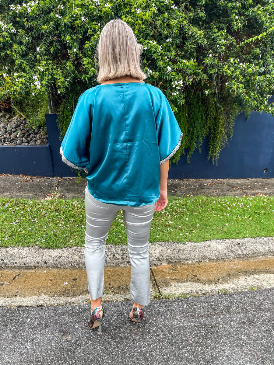 TEAL SEQUIN DETAIL TUNIC BLOUSE