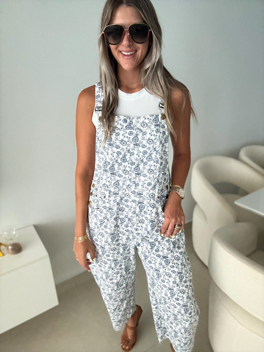 NAVY PRINTED DENIM OVERALL