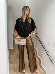 BLACK DRAPED TUNIC BLOUSE