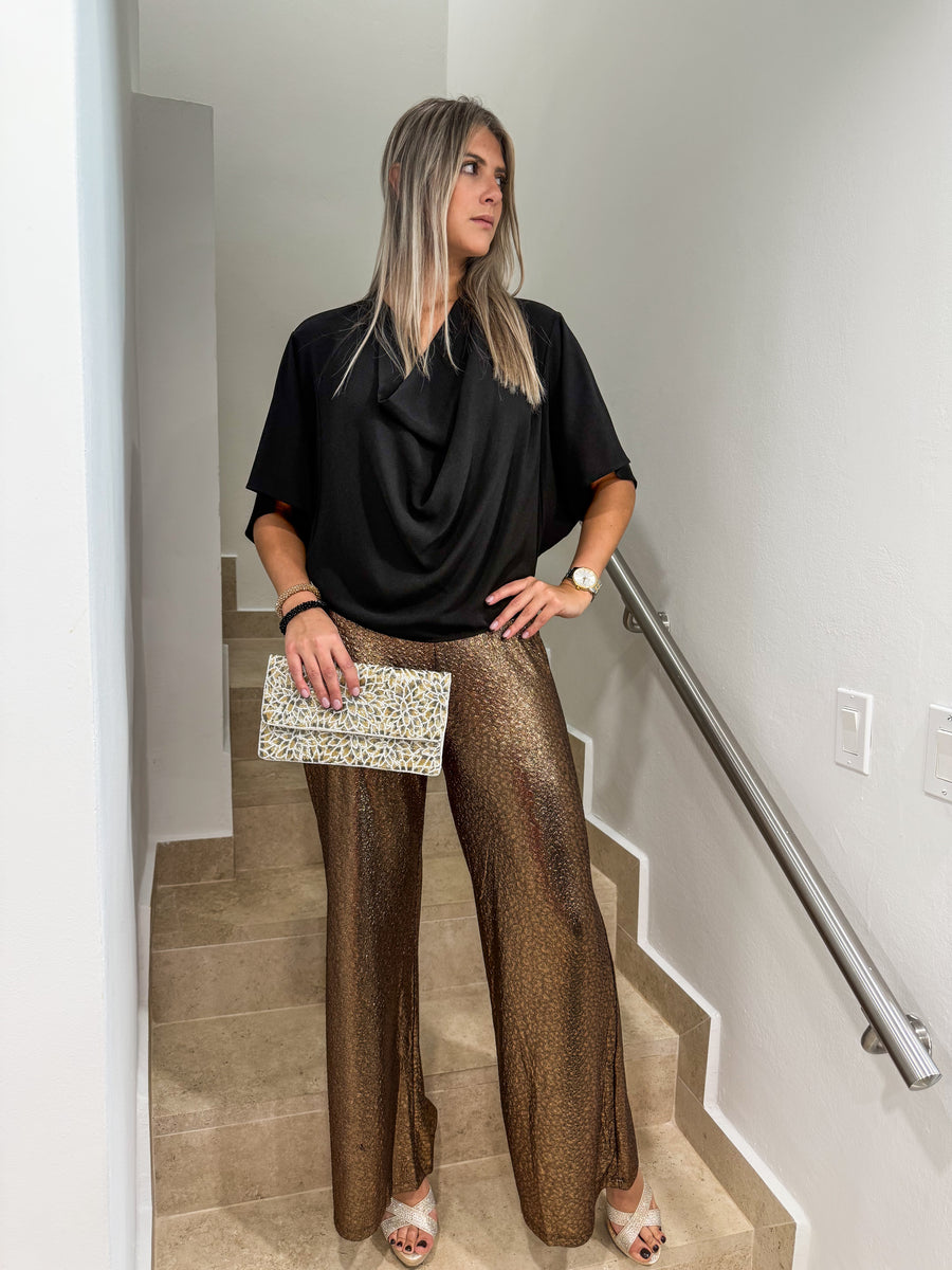 BLACK DRAPED TUNIC BLOUSE