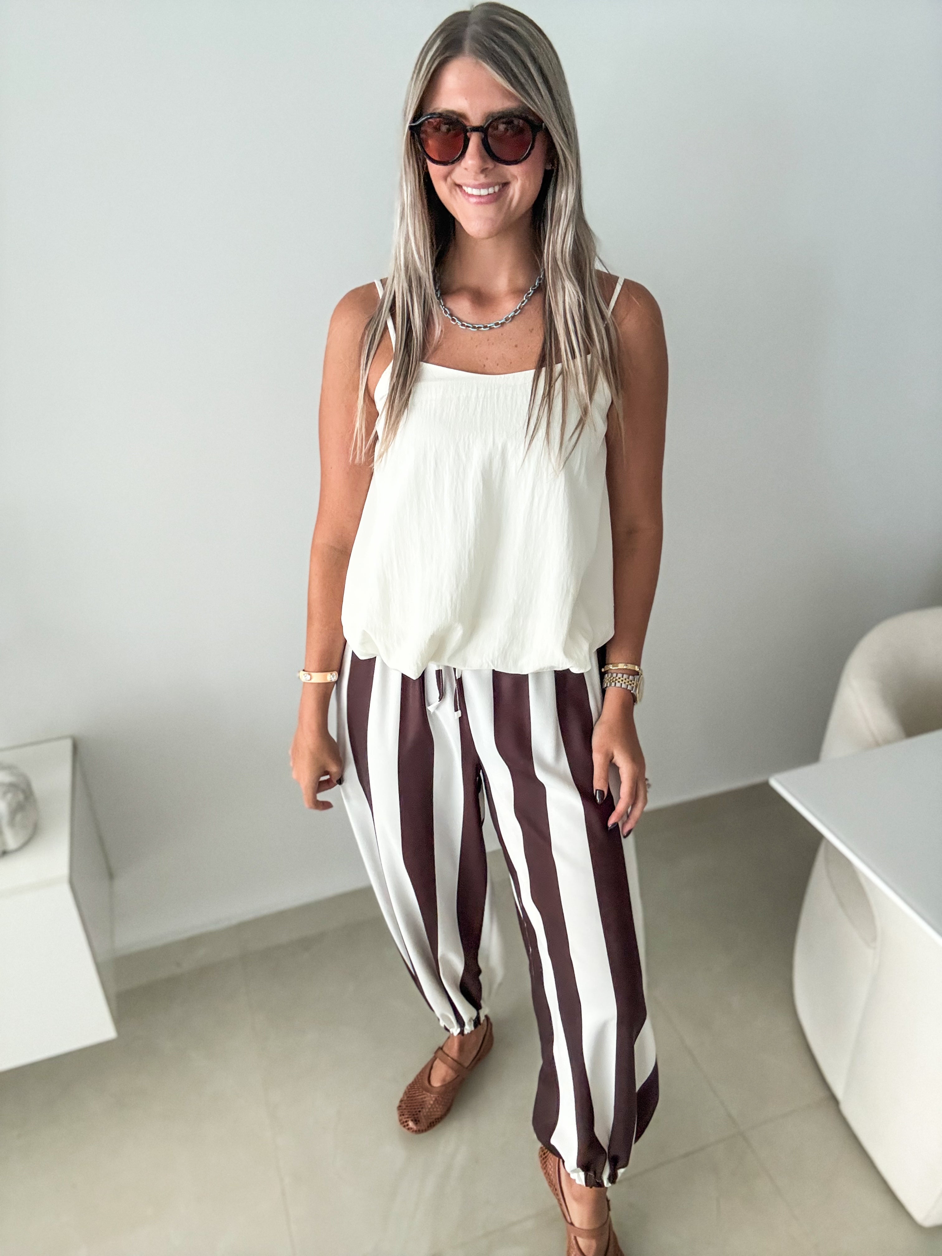 IVORY/CHOCOLATE STRIPED JOGGERS