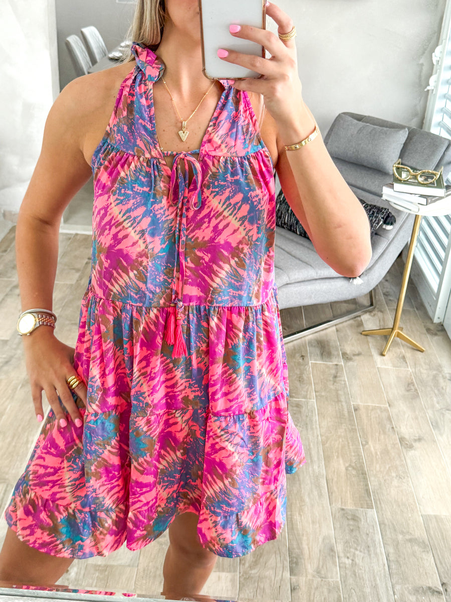 TIE DYE TIER SHORT DRESS