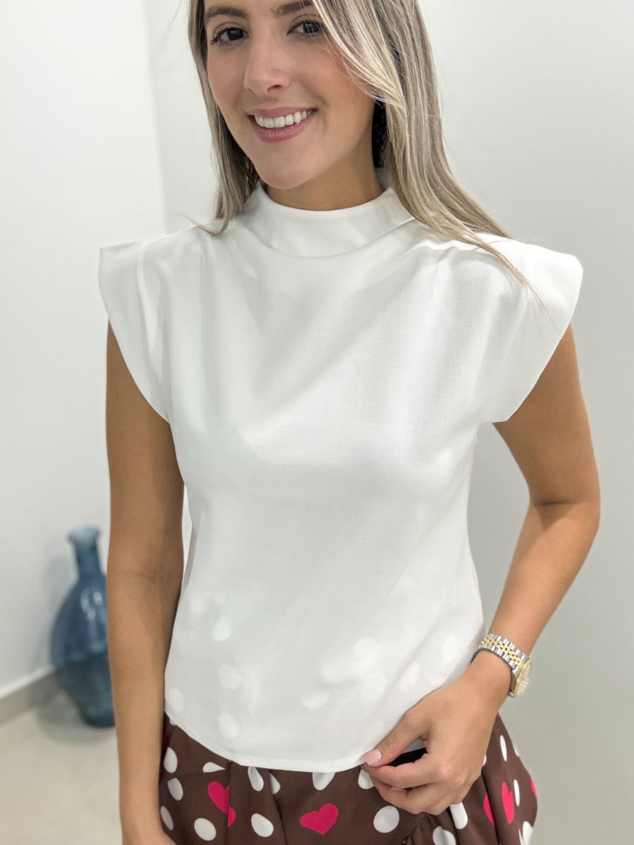 WHITE MOCK NECK BLOUSE