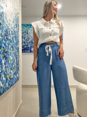 WHITE DENIM CROP SLEEVELESS JACKET