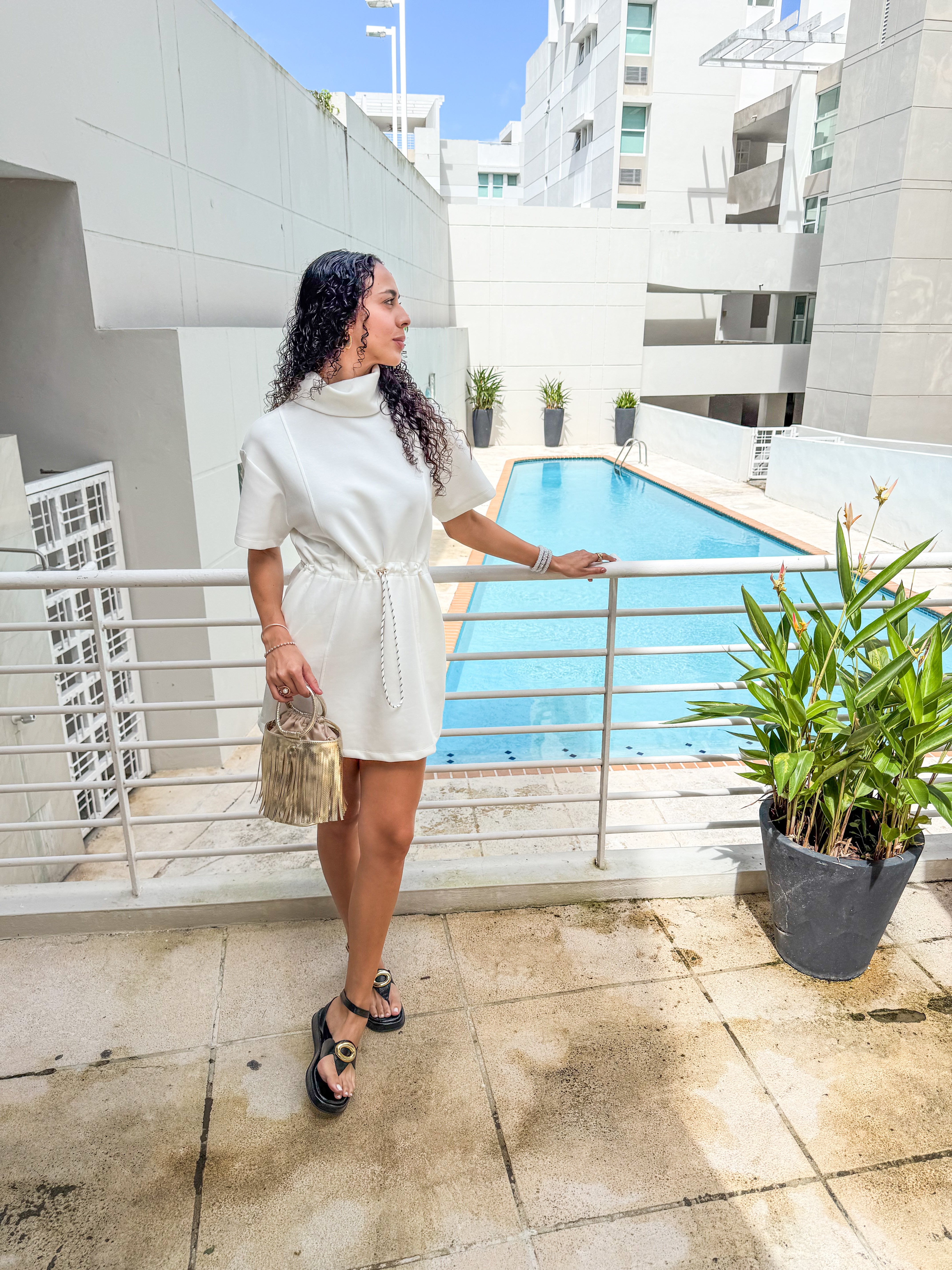 WHITE DRAWSTRING SHORT DRESS