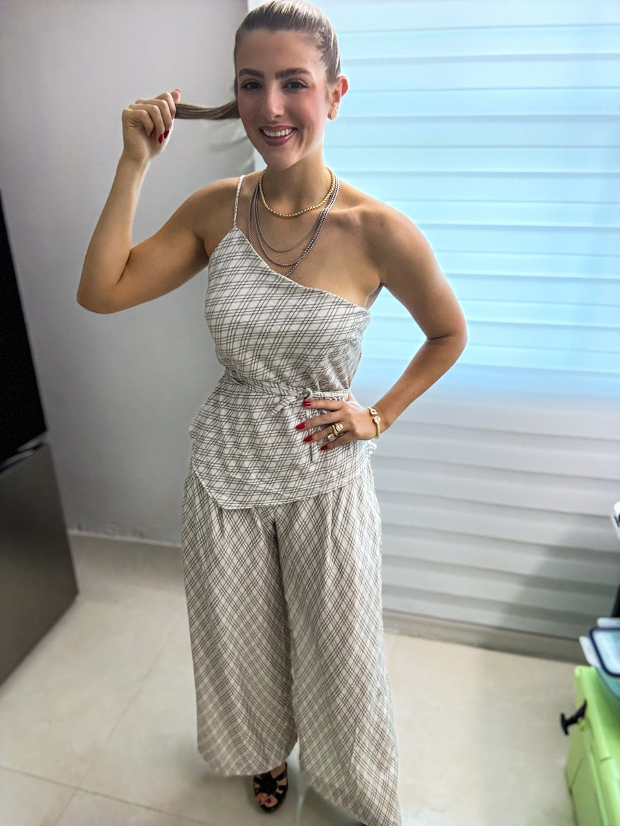 IVORY/GRAY PRINTED TOP & PANT SET