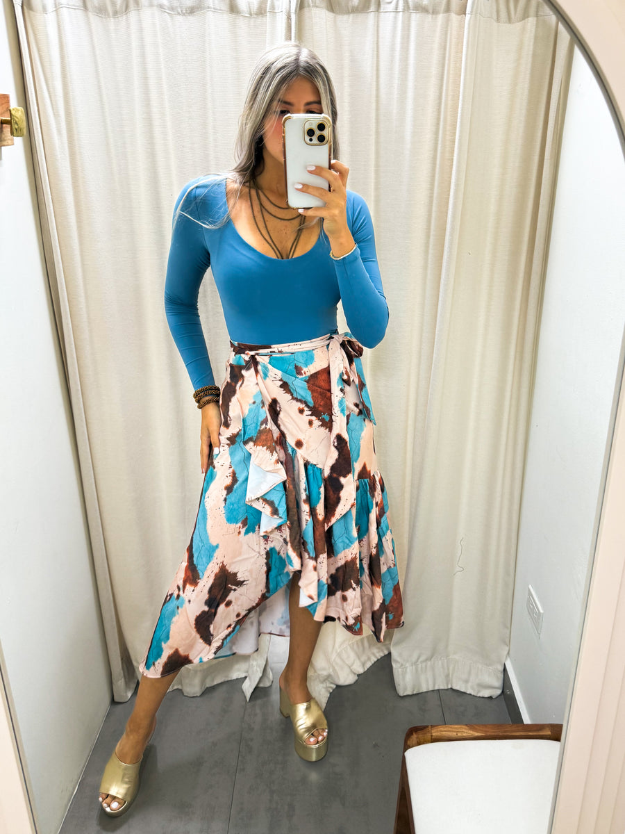 TEAL/BROWN TIE DYE WRAP AROUND SKIRT