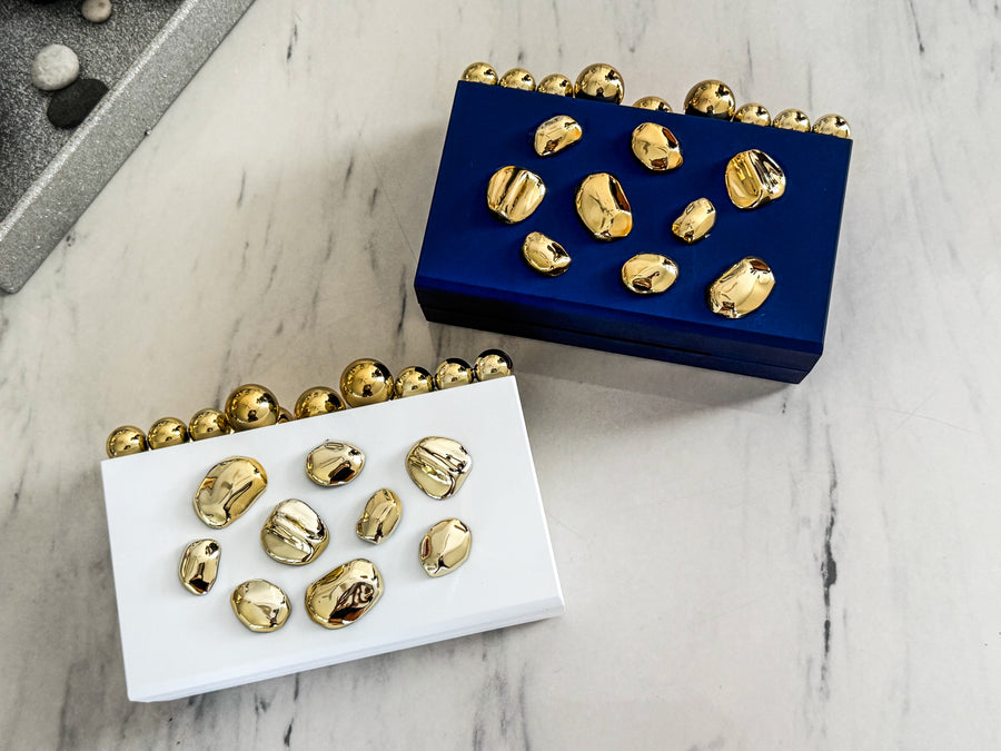 GOLD METAL ACCENT IRREGULAR BLOCK-SHAPED BOX BAG
